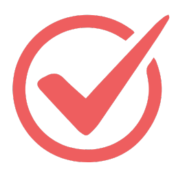 Red checkmark icon enclosed in a red circular border on a transparent background, representing approval, verified status, quality assurance, task completion, confirmation, and trusted certification symbol commonly used in digital branding, product highlights, or UI elements.