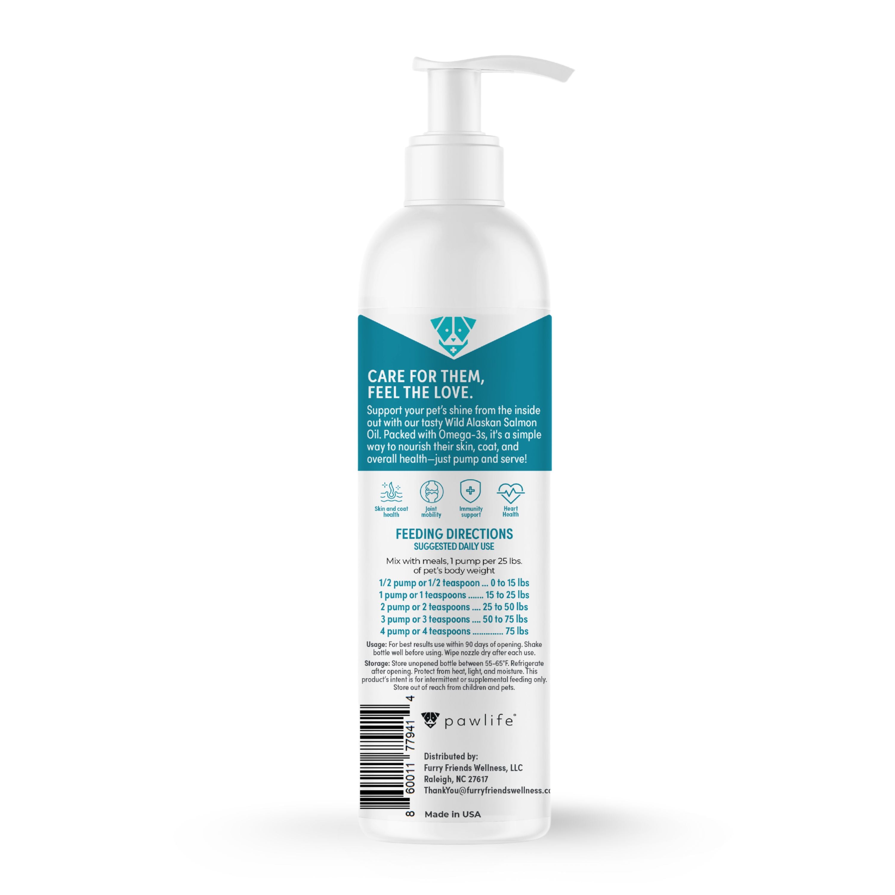 Wild Alaskan Salmon Oil - Omega 3, 6, 9 with EPA & DHA supports pet skin, coat, joint, heart, brain, and immune health.