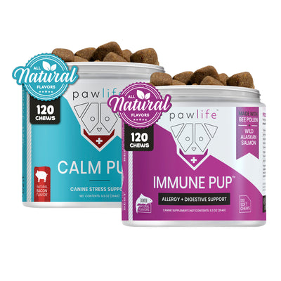 Calm & Clear Duo – Allergy + Anxiety Relief for Your Pup with natural calming and immune support chews for dogs.