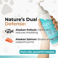 Wild Alaskan Salmon Oil - Omega 3, 6, 9 supplement for pets supports skin, coat, joints, heart, brain, and immune health.